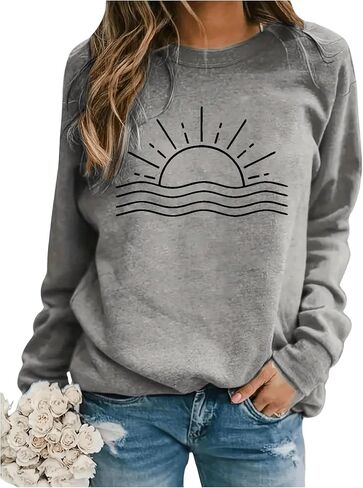 Shenhe Women's Crewneck Sweatshirt Graphic Sunrise Long Long Disual Fall Top Switshirt in Saudi Arabia