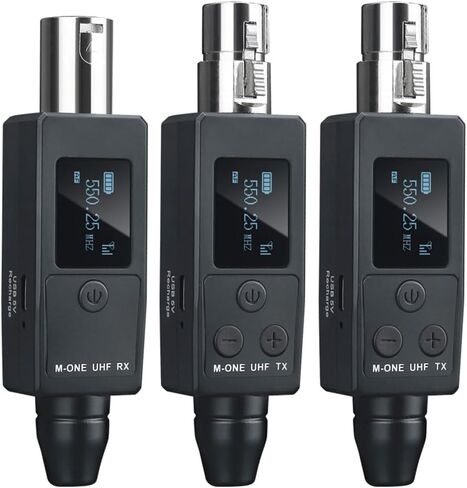 UHF Wireless XLR Mic Transmitter and Receiver, 20-channel 48V powered instrument mic, for Dynamic/Condenser wired microphone, guitar/bass converts into wireless, 50m(164FT)range One to Two play & plug in Saudi Arabia