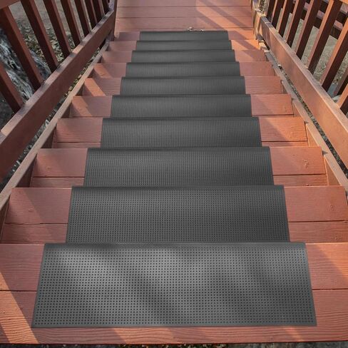 Ottomanson Easy Clean, Waterproof, Low Profile Non-Slip Indoor/Outdoor Rubber Stair Treads, 10" x 30" (5 Pack), Black/Bronze in Saudi Arabia