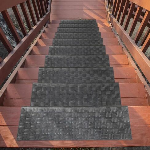 Ottomanson Easy Clean, Waterproof, Low Profile Non-Slip Indoor/Outdoor Rubber Stair Treads, 10" x 30" (5 Pack), Black/Bronze in Saudi Arabia