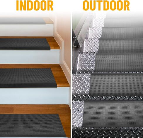 Ottomanson Easy Clean, Waterproof, Low Profile Non-Slip Indoor/Outdoor Rubber Stair Treads, 10" x 30" (5 Pack), Black/Bronze in Saudi Arabia