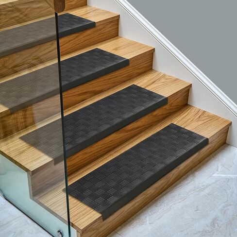 Ottomanson Easy Clean, Waterproof, Low Profile Non-Slip Indoor/Outdoor Rubber Stair Treads, 10" x 30" (5 Pack), Black/Bronze in Saudi Arabia