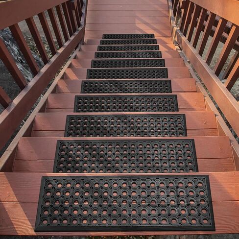 Ottomanson Easy Clean, Waterproof, Low Profile Non-Slip Indoor/Outdoor Rubber Stair Treads, 10" x 30" (5 Pack), Black/Bronze in Saudi Arabia