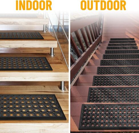 Ottomanson Easy Clean, Waterproof, Low Profile Non-Slip Indoor/Outdoor Rubber Stair Treads, 10" x 30" (5 Pack), Black/Bronze in Saudi Arabia