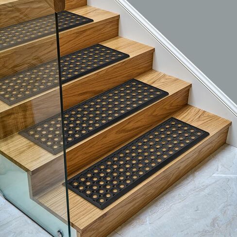 Ottomanson Easy Clean, Waterproof, Low Profile Non-Slip Indoor/Outdoor Rubber Stair Treads, 10" x 30" (5 Pack), Black/Bronze in Saudi Arabia
