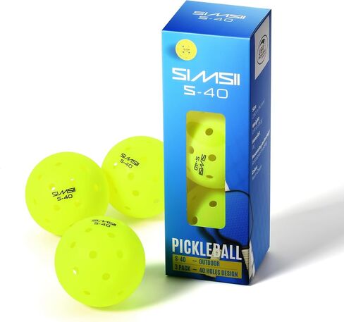 S-40 Outdoor Pickleball Balls - 40 Holes, Approved by The USAPA - Durable PE Material, Seamless Construction, Tournament Grade, 3/12/40/100 Pack - Pickleballs in Kuwait