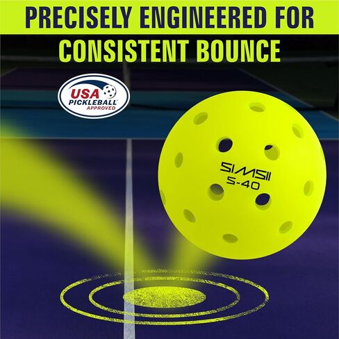 S-40 Outdoor Pickleball Balls - 40 Holes, Approved by The USAPA - Durable PE Material, Seamless Construction, Tournament Grade, 3/12/40/100 Pack - Pickleballs in Kuwait