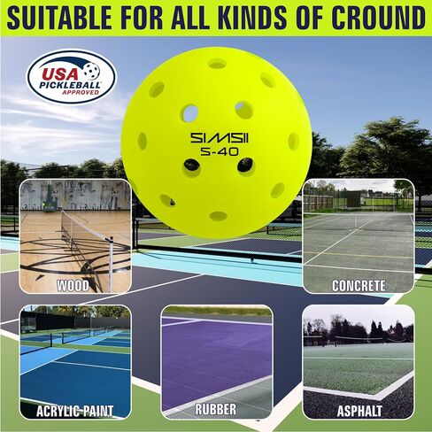 S-40 Outdoor Pickleball Balls - 40 Holes, Approved by The USAPA - Durable PE Material, Seamless Construction, Tournament Grade, 3/12/40/100 Pack - Pickleballs in Kuwait