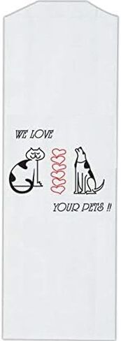 Pet Themed White Paper Prescription Bag W/Stock Logo "We Love Your Pets" — Veterinary Dog & Cat Print Paper Bags — Rx Vet Medication Medical Pharmacy Bags, Made in USA — 100 Ct, (Large, 5 X 2 X 10) in Kuwait