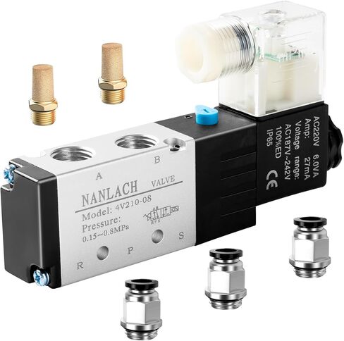 1/4 "NPT Solenoid Valve 4V210-08 12V/24V/110V/220V ملف كهربائي واحد يعمل بالطيار 2 الموضع 5 طريقة اتصال الوصل (DC24V) in Kuwait