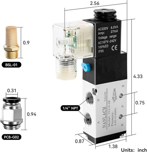 1/4 "NPT Solenoid Valve 4V210-08 12V/24V/110V/220V ملف كهربائي واحد يعمل بالطيار 2 الموضع 5 طريقة اتصال الوصل (DC24V) in Kuwait