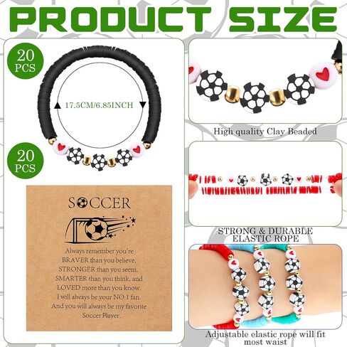 20 مجموعة أساور كرة القدم هدية هدية كبيرة قابلة للتعديل سوار Bead Bead Ball مع بطاقة ملهمة لرياضة كرة القدم لاعبي اللاعبين هدايا حفلة عيد ميلاد in Saudi Arabia