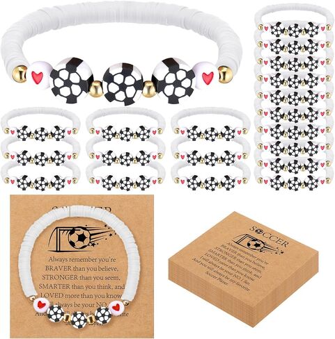 20 مجموعة أساور كرة القدم هدية هدية كبيرة قابلة للتعديل سوار Bead Bead Ball مع بطاقة ملهمة لرياضة كرة القدم لاعبي اللاعبين هدايا حفلة عيد ميلاد in Kuwait