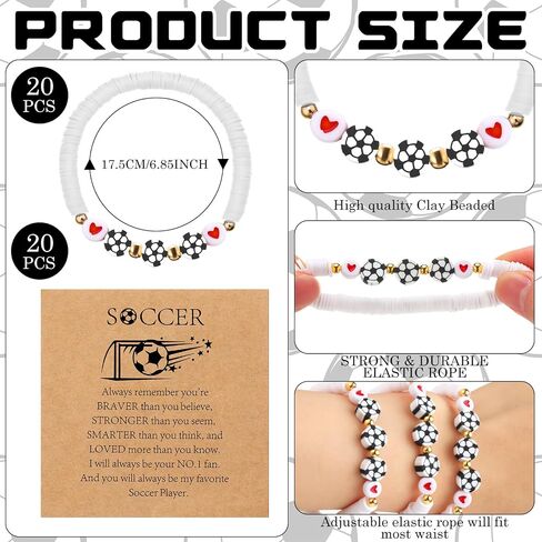 20 مجموعة أساور كرة القدم هدية هدية كبيرة قابلة للتعديل سوار Bead Bead Ball مع بطاقة ملهمة لرياضة كرة القدم لاعبي اللاعبين هدايا حفلة عيد ميلاد in Kuwait