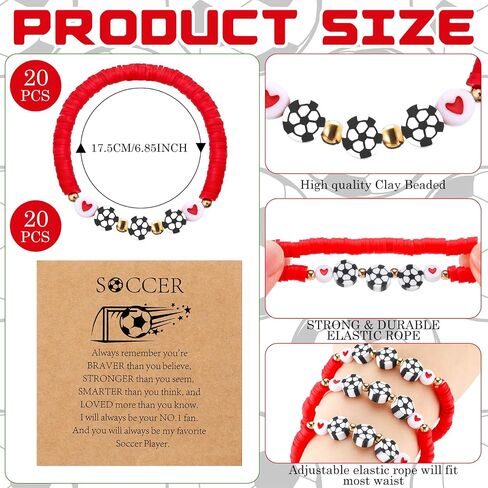 20 مجموعة أساور كرة القدم هدية هدية كبيرة قابلة للتعديل سوار Bead Bead Ball مع بطاقة ملهمة لرياضة كرة القدم لاعبي اللاعبين هدايا حفلة عيد ميلاد in Kuwait