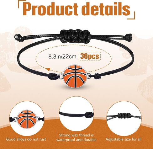 Bonuci 36 Pcs Basketball Bracelet Bulk Basketball Team Gifts Adjustable Braided Sport Theme Charm Bracelets Birthday Party Favors for Women Men Players in Saudi Arabia