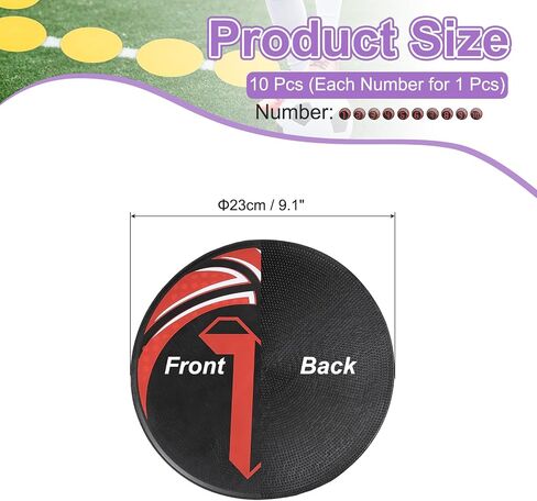 PATIKIL Number Spot Markers 9 Inch, 10 Pcs Basketball Non-Slip Floor Dots Agility Markers Flat Field Cones Poly Dots for Dance Soccer Basketball Sports, Dark Red in Saudi Arabia