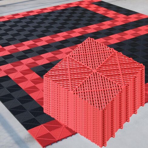 Garage Floor Tiles, 20 Pack Interlocking Flooring Drainage 15.7 x 15.7 inch Covering 34 Sq Ft, Hard Plastic Easy to Install, Outdoor Indoor Basement Parking - Black in Saudi Arabia