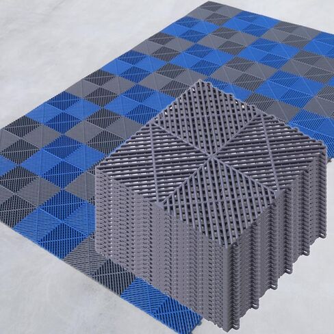Garage Floor Tiles, 20 Pack Interlocking Flooring Drainage 15.7 x 15.7 inch Covering 34 Sq Ft, Hard Plastic Easy to Install, Outdoor Indoor Basement Parking - Black in Saudi Arabia