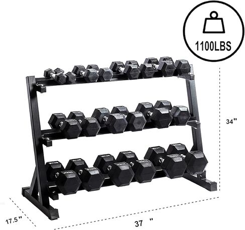 Dumbbell Rack Adjustable 3-Tier Weight Stand, 1100LB Capacity Heavy Duty Weight Storage Rack for Home Gym in Kuwait