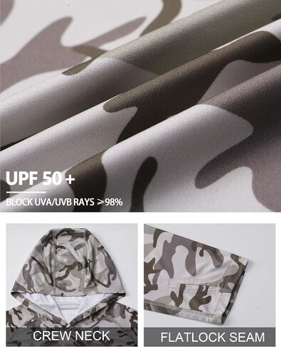 FISHEAL UPF 50+ Mens Fishing Shirts with Hood, Long Sleeve Sun Protection Hunting Shirt, Lightweight Camo Shirt for Hiking in Saudi Arabia