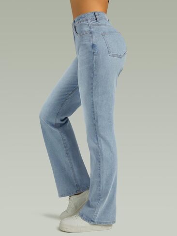 Straight Leg Jeans for Women,High Waisted Wide Leg Loose Microelastic Boyfriend Denim Pants A-Blue in Kuwait