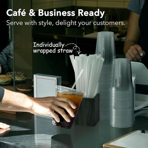 100 Pack 16 oz Clear Plastic Cups with Lids and Straws, Disposable Coffee Cups with Lids, To Go Iced Coffee Cups with Lids, Disposable Cups for Party, Smoothie Cup for Cold Drinks in Saudi Arabia