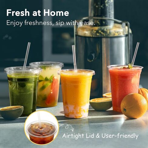 100 Pack 16 oz Clear Plastic Cups with Lids and Straws, Disposable Coffee Cups with Lids, To Go Iced Coffee Cups with Lids, Disposable Cups for Party, Smoothie Cup for Cold Drinks in Saudi Arabia