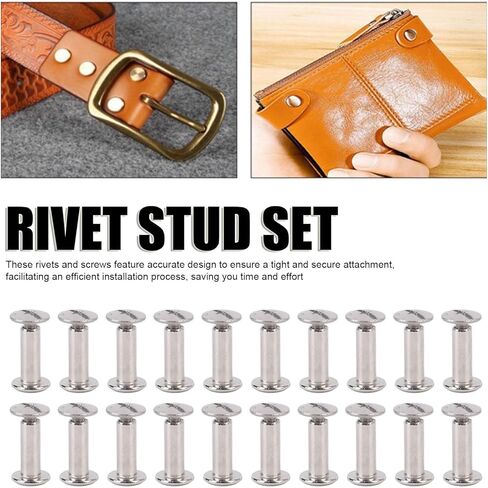 Vvikizy 100 Sets M2.5 Flat Round Head Rivet Stud Fastener Set, Stainless Steel Rivet and Screws, 3.5 * 10 * 7mm, for Leather Crafts Decoration (3.5 * 12 * 7mm) in Saudi Arabia