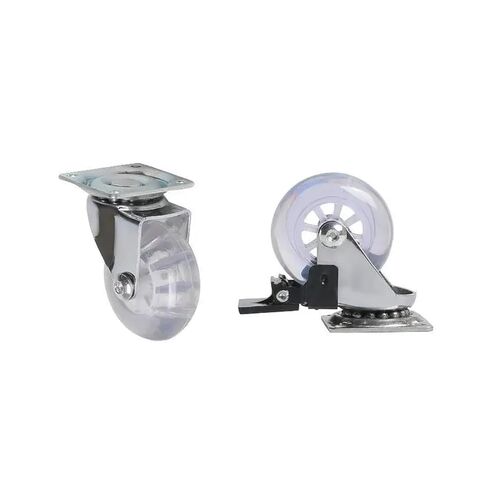 Pack of 4 3-inch casters PU Transparent Crystal Wheel with Brake Furniture Multi-Specification Cabinet Pull(3 Inch-Flat-Brake) in Kuwait