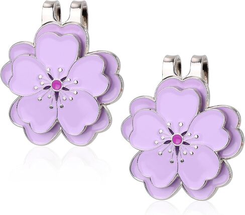 2pcs علامة كرة غولف مغناطيسية مع مقطع قبعة ، شكل زهرة أرجوانية شكل مغناطيس قوي علامة الكرة الجولف الملحقات متعددة الاستخدامات للنساء هدية لاعبي الجولف in Kuwait