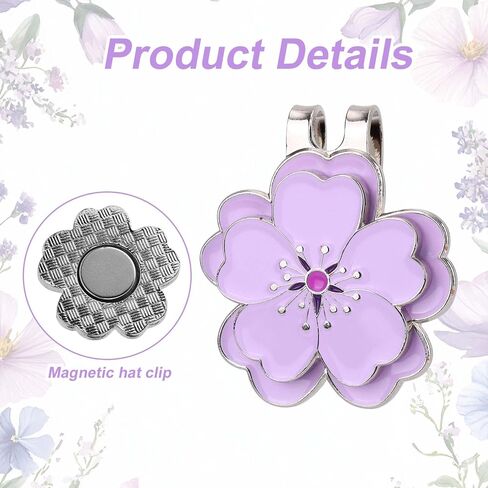 2pcs علامة كرة غولف مغناطيسية مع مقطع قبعة ، شكل زهرة أرجوانية شكل مغناطيس قوي علامة الكرة الجولف الملحقات متعددة الاستخدامات للنساء هدية لاعبي الجولف in Kuwait