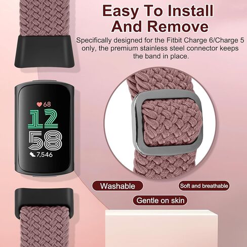 Braided Band Compatible with Fitbit Charge 6/Fitbit Charge 5, Soft Nylon Solo Loop Adjustable Replacement Wristband for Women Men in Kuwait