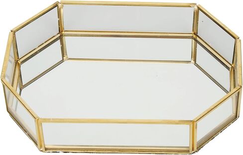 Glass Storage Box Copper Welding Jewelry Display Box, Mini Gold Fern Cactus Planter Organizer Tray in Saudi Arabia