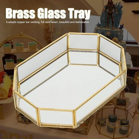 Glass Storage Box Copper Welding Jewelry Display Box, Mini Gold Fern Cactus Planter Organizer Tray in Saudi Arabia