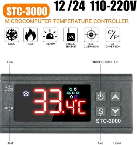 STC-1000 STC-3000 LED ترموستات رقمية لدرجة حرارة الحاضنة تحكم حراري التزحلق التدفئة التبريد 12V 24V 220V (STC-3000 AC 110-220V) in Kuwait