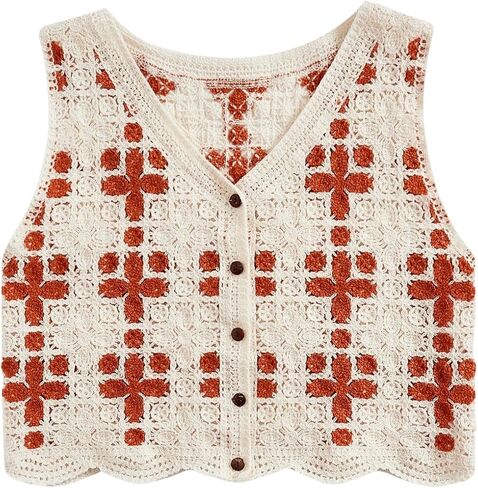 Verdusa Women's Button Front Vest V Neck Sleeveless Knit Crochet Sweater Vest in Saudi Arabia