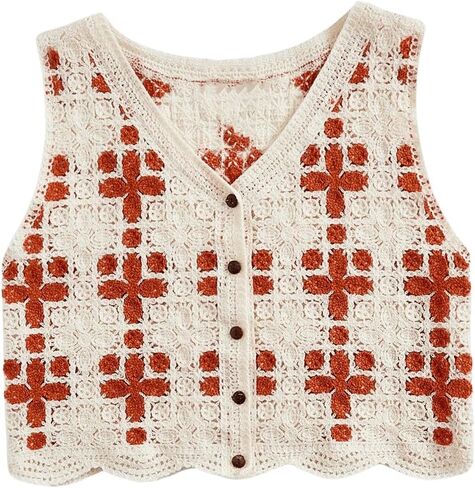Verdusa Women's Button Front Vest V Neck Sleeveless Knit Crochet Sweater Vest in Saudi Arabia