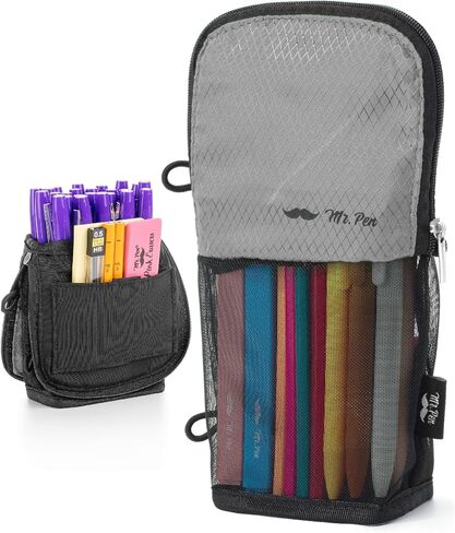 Mr. Pen- Standing Pencil Case Pouch, Sit & Lay Mesh-View Design, Black with Red Zipper, Interior Pocket & 2 Elastic Binder Loops, Cute Pencil Case for Girls and Boys in Saudi Arabia