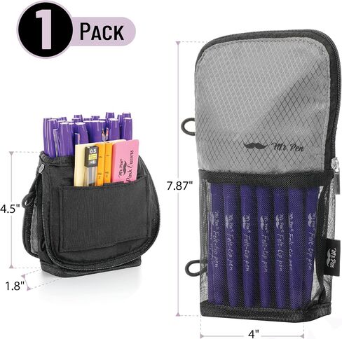 Mr. Pen- Standing Pencil Case Pouch, Sit & Lay Mesh-View Design, Black with Red Zipper, Interior Pocket & 2 Elastic Binder Loops, Cute Pencil Case for Girls and Boys in Saudi Arabia