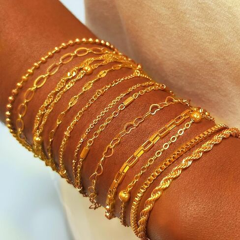 13 حزمة مساور سلسلة مطلية بالفضة ، سلاسل رابط فضية مع مشابك جراد البحر لصنع المجوهرات DIY ، الأساور ذات الطبقات القابلة للتكديس مجموعة هدية مجوهرات كل يوم لذيذ للنساء in Kuwait