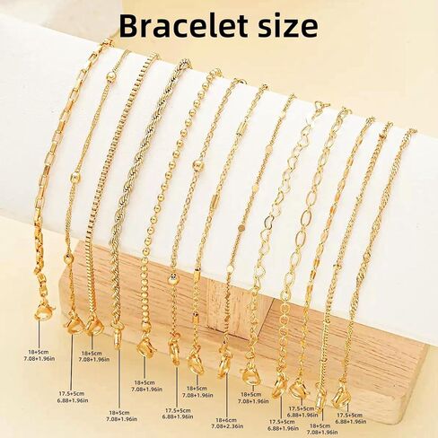 13 حزمة مساور سلسلة مطلية بالفضة ، سلاسل رابط فضية مع مشابك جراد البحر لصنع المجوهرات DIY ، الأساور ذات الطبقات القابلة للتكديس مجموعة هدية مجوهرات كل يوم لذيذ للنساء in Kuwait