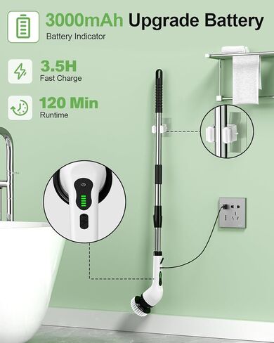 جهاز تنظيف كهربائي تدور ، فرشاة التنظيف اللاسلكي ، عنبر دش الدش مع 8 رؤوس فرشاة 2H سرعة مزدوجة ، مقبض امتداد قابل للتعديل ، IPX7 مقاوم للماء للسيارة بلاط الحوض ، LX XP1 in Kuwait