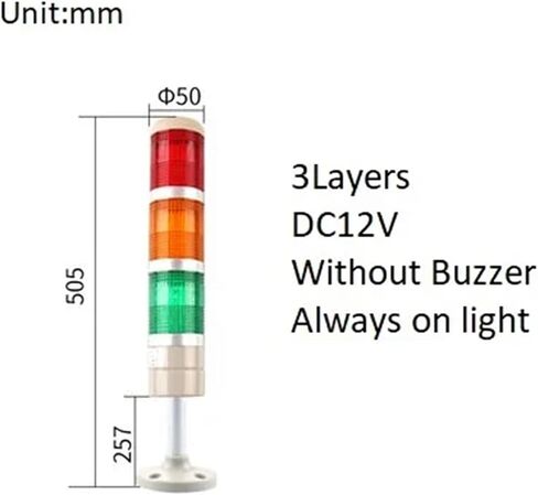 1PCS LED Machine أداة تحذير الطوارئ Tower Tower ROD ROD BASE DC12V/24V AC110V/220V بدون صراخ (3LAYERS 12V NO BUZ) in Kuwait