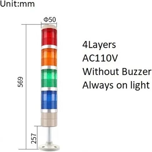 1PCS LED Machine أداة تحذير الطوارئ Tower Tower ROD ROD BASE DC12V/24V AC110V/220V بدون صراخ (3LAYERS 12V NO BUZ) in Kuwait