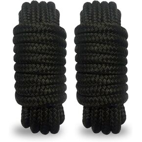 Dock Lines Boat Rope, Double Braided,1/2 inch Diameter, 25 Feet Long, with 12 inch Splicing Eyelets, for Mooring Small to Medium Sized Boats up to 35 Feet. (Black, 1/2" x 25', 2 Pack) in Saudi Arabia