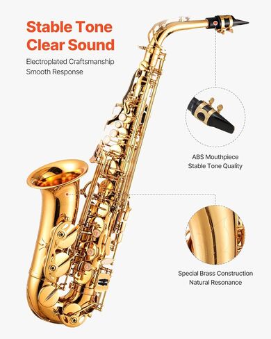 vevor alto saxophone ، e flat ، kit saxophone legh kit with carming acage ، liecpe ، أحزمة ، قضبان تنظيف ، قفازات ، شحوم ، حزام رقبة ، 23 مفتاح alto sax kit ، للطلاب المبتدئين ، الذهب ، الذهب in Saudi Arabia