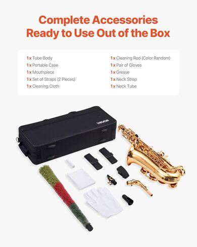 vevor alto saxophone ، e flat ، kit saxophone legh kit with carming acage ، liecpe ، أحزمة ، قضبان تنظيف ، قفازات ، شحوم ، حزام رقبة ، 23 مفتاح alto sax kit ، للطلاب المبتدئين ، الذهب ، الذهب in Saudi Arabia
