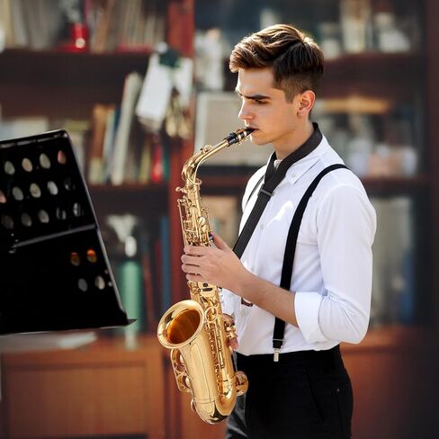 vevor alto saxophone ، e flat ، kit saxophone legh kit with carming acage ، liecpe ، أحزمة ، قضبان تنظيف ، قفازات ، شحوم ، حزام رقبة ، 23 مفتاح alto sax kit ، للطلاب المبتدئين ، الذهب ، الذهب in Saudi Arabia