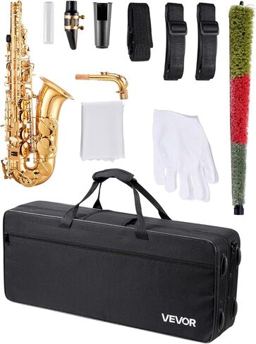 vevor alto saxophone ، e flat ، kit saxophone legh kit with carming acage ، liecpe ، أحزمة ، قضبان تنظيف ، قفازات ، شحوم ، حزام رقبة ، 23 مفتاح alto sax kit ، للطلاب المبتدئين ، الذهب ، الذهب in Saudi Arabia